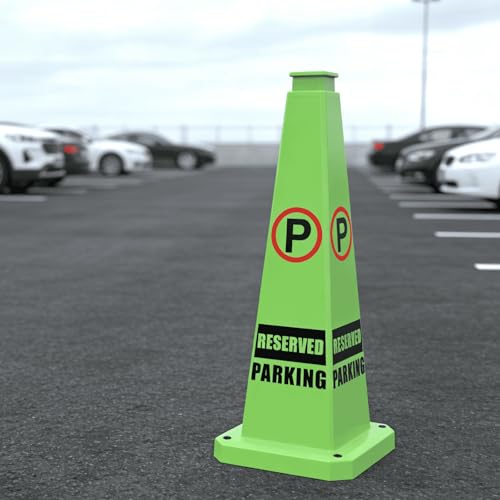 Reserved Parking Cone 36 inch, “REVISED PARKING” No Parking Sign Cone with Rubber Weighted Base, 4-Sided Warning Cone for Driveways Business Parking Lots Garages(6 Pack) - color: REVISED PARKING/GREEN, size: 36 inch