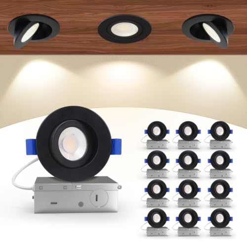 Aosclex 12 Pack 3 Inch Adjustable Gimbal 5CCT Recessed LED Light 7W 800LM - color: Black-3inch, size: 12 Pack