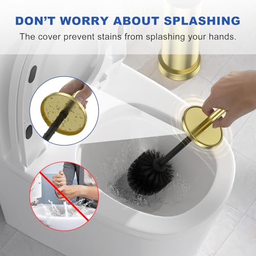304 Stainless Steel Toilet Brush and Holder Set, Toilet Bowl Brush and Holder, Heavy Duty with Long Handle, Removable Inner Bowl and Splash Protection for Bathroom - color: Light Gold