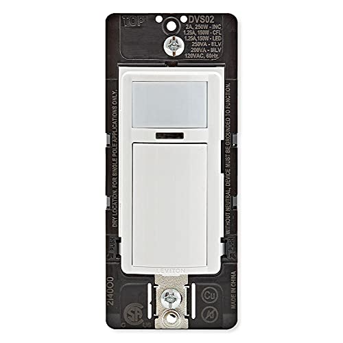 Leviton Decora Vacancy Motion Sensor In-Wall Switch, Manual-On, 2A, Single Pole, DVS02-1LW, White