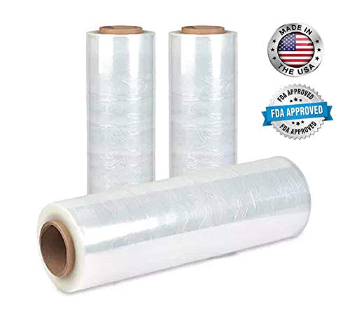 APQ 4 Rolls of Blown Hand Stretch Film 15" x 2000'. Clear Hand Stretch Wrap, 60 Gauge. Tear Resistant Residue Free Film for Moving, Shipping, Wrapping. Industrial Grade Pallet Shrink Wrap Film. - size: 15" x 2000'