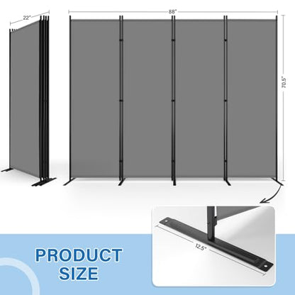 AKTOP 4 Panel Room Divider, 88" W x 6FT Fabric Folding Privacy Screen, Grey - color: Grey