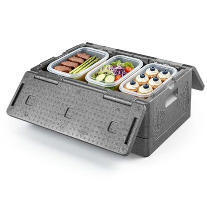 VEVOR Collapsible Insulated Food Warmer, 40 Qt Non-Electrical Thermal Carrier, Lightweight and High-Rigidity EPP Hot Box, for Delivery, Transport, Catering BBQ Event, Keeps Warm/Cold 4 Hours (Gray) - size: 40QT