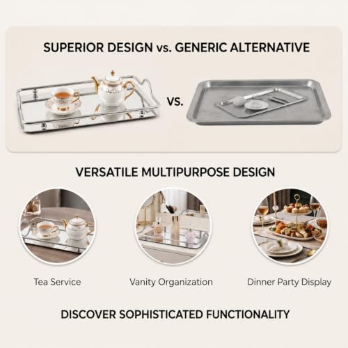 Stainless Steel Rectangle Tray, Bathroom Clutter Serving Platter with Handles for Jewelry, Perfume, Vanity, Serving, Reflective Finish