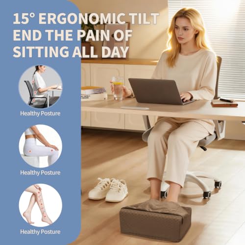 Under Desk Footrest with Rocking Base & Warming Cover, Brown Check - color: Brown Checkered Pattern, size: 12.6" L x 15" W x 7.3"