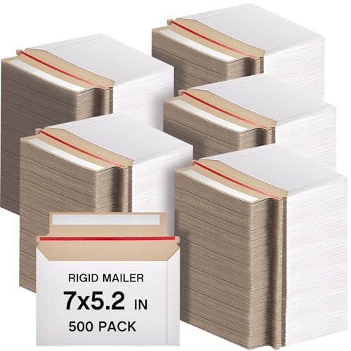 Affrolling 500 Pcs Rigid Photo Mailers Self-adhesive, 7 x 5.2 Inch, White