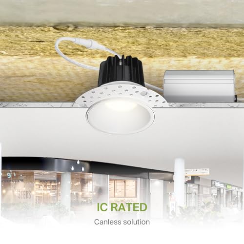 ASD 2 Inch Trimless LED Recessed Ceiling Light Fixture, Mud-in Canless Downlight with Junction Box, 5CCT Selectable 2700K-5000K, 8W 643 Lumens, CRI90+, Anti-Glare, Dimmable, IC & Wet Rated, ETL - color: White 1 Pack, size: 2" 8 Watt