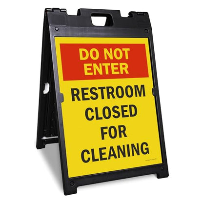 SmartSign 24" x 18" Do Not Enter Restroom Closed For Cleaning Sidewalk Sign Kit, Two-Sided A-Frame, Plastic, USA Made, Yellow, Black and Red (1 A-Frame + 2 Sign Panels) - color: 18" x 24"