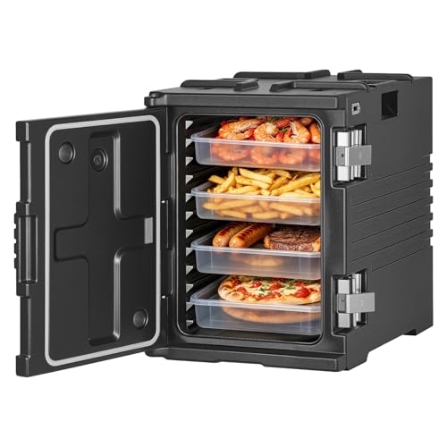 VEVOR Insulated Food Pan Carrier, 95 Qt Non-Electrical Food Warmer, with Wheel & 304 Stainless Steel Latch, LLDPE Stackable Hot Box, for Various Pan Sizes(NOT Included), Fit Catering BBQ Event(Black) - size: 25.6 x 17.7 x 24.4 in