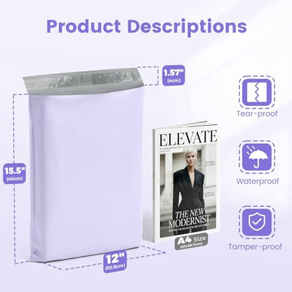 Metronic Poly Mailers 12x15.5 50PC Shipping Bags for Clothing Lilac Purple - color: Lilac Purple, size: 12x15.5 50PC