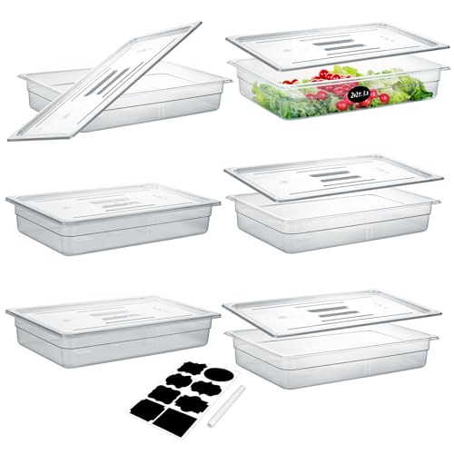 BIEAMA 6 Pack Full Size 4'' Deep NSF Polycarbonate Food Pans with Lids - color: Full Size, size: 4" Deep