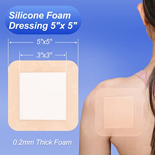 Niceful Silicone Foam Dressing 5“x5 10 Pcs, Gentle for Sensitive Skin - size: 5"x5"(10PCS）