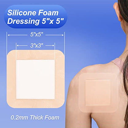 Niceful Silicone Foam Dressing 5“x5 10 Pcs, Gentle for Sensitive Skin - size: 5"x5"(10PCS）