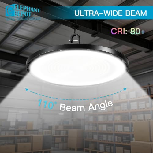 UFO Led High Bay Light, 150W, 15000lm, IP65 Waterproof, 6500K High Bay Led Shop Lights for Gym Factory Warehouse Garage, Plug & Play, AC120V, UL (Black, 150W-1PK)
