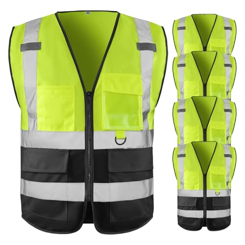 High Visibility Safety Vest for Men ，Class 2 Hi Vis Vest with Pockets, Reflective Vest for Construction Work, Volunteer, Cycling, Yellow Black XL 5 Pack - color: Yellow Black, size: X-Large