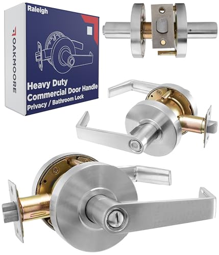 Heavy Duty Commercial Bathroom Door Handle with Lock | Privacy Commercial Door Locks | Grade 2 Restroom Lever | For Offices & Industrial Use | UL CUL & ADA – Nickel Chrome Finish – ANSI A156.2 - size: Privacy (Bathroom)
