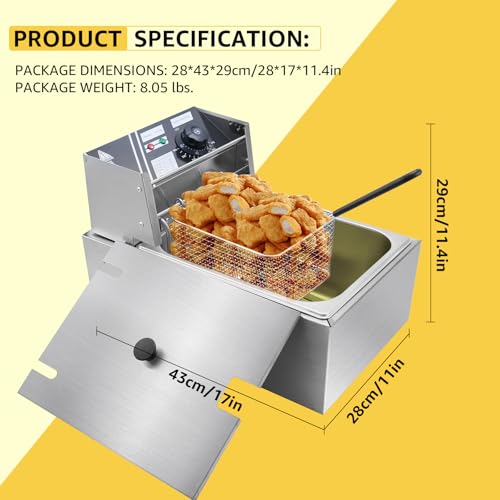 Commercial Deep Fryer with Baskets, 2500W Thickened Stainless Steel Electric Oil Fryer, Large Capacity with Temperature Control (6L) - size: 6L