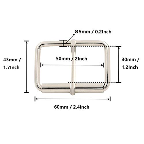 BIKICOCO Roller Buckle, 2 Inches Heel Rolling Bar Buckles for Bags Leather Webbing Straps - color: Silver X 10 Pcs