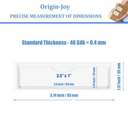 Origin-Joy 35 PCS Self Adhesive Index Card Pockets with Top Open, Clear Plastic Label Holder for Cards of Note, Library and Business, Adhesive Label Pockets & Card Holder (3.5 x 1 inch) - size: 3.5 x 1 inch, style: Horizontal