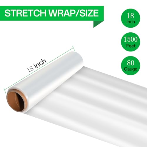 18in Stretch Wrap Roll, Heavy Duty 1500ft Shrink Wrap, Pallet Wrap 4 Pack - size: 18in-Clear-4Pack