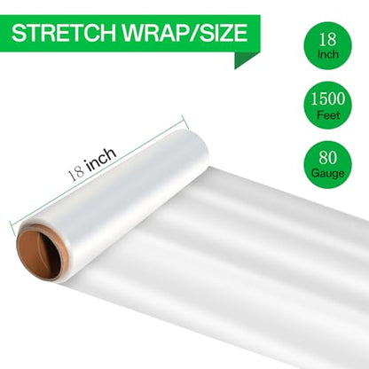 18in Stretch Wrap Roll, Heavy Duty 1500ft Shrink Wrap, Pallet Wrap 4 Pack - size: 18in-Clear-4Pack