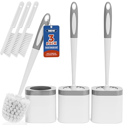 Holaloha Toilet Brush and Holder Set, Space Saving, 3 Pack, White - color: White