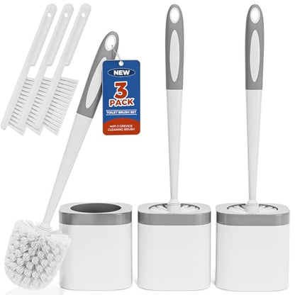 Holaloha Toilet Brush and Holder Set, Space Saving, 3 Pack, White - color: White