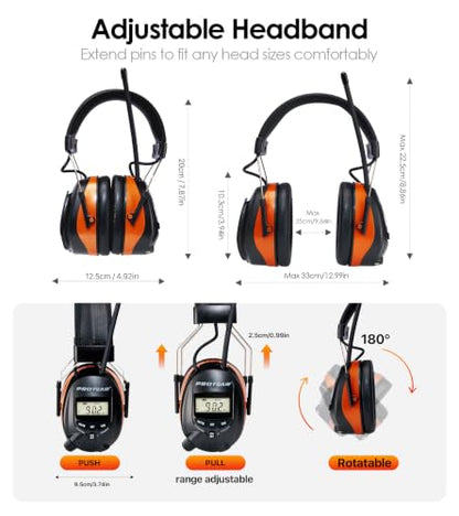 Digital AM/FM Radio Hearing Protection Earmuffs, 25 dB NRR - color: Am Fm Radio + Orange