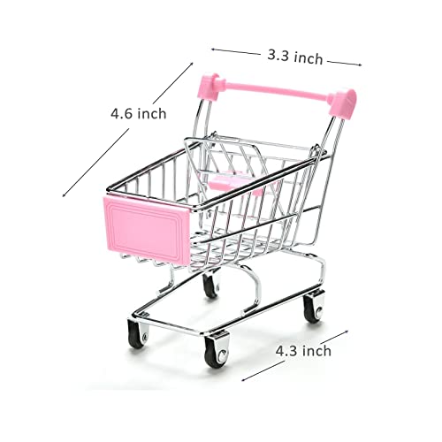 Mini Shopping Cart，Supermarket Handcart Mini Shopping Cart Mini Supermarket Storage Toy Decorative Ornaments for Storage Toys (Toy Shopping cart Pink) - color: Pink