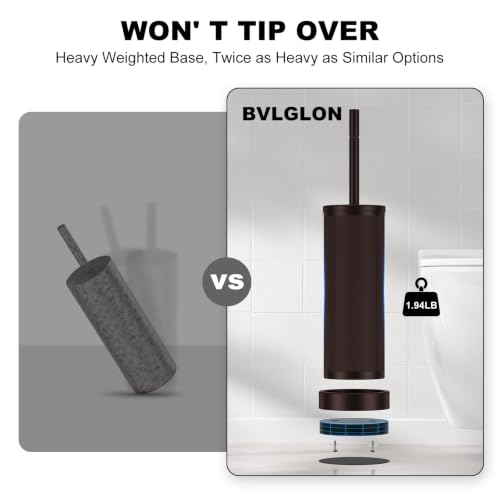 Metal Vertical Grain Toilet Bowl Brush and Holder Set Scrubber Bronze - color: Bronze