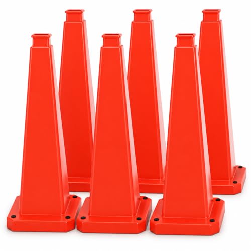 BESEA 6 Pack 36 Inch Red Traffic Cones with Weighted Base - color: Red, size: 36INCH