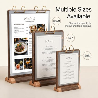 Flip Wooden Sign Holder 4 x 6 with Clear 4-Page PVC Sleeves, Vertical Tabletop Menu Display Stand for Restaurant, Office, Retail Store, Trade Show - size: 4x6, 1 Pack