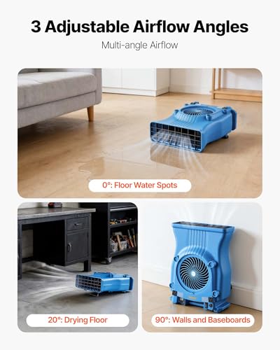 VEVOR Blower Fan, Low Profile Air Mover Carpet Dryer, 1000 CFM, 2 Speeds, Multi-Angle Airflow, Lightweight Portable for Crawlspaces, Attics, Basements, Bathrooms, Water Damage Restoration, Blue - size: 1000 CFM (Low Profile)