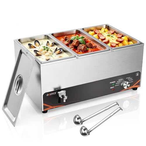 Commercial Food Warmer 3 Pan, 25QT Stainless Steel Bain Marie 1500W - size: 3 Pans