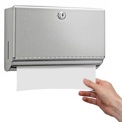 Bobrick Surface-Mounted Paper Towel Dispenser, Satin-Finish Stainless Steel, Holds 200 C-Fold & 275 Multifold Towels, ADA Compliant, Manual Operation, Tumbler Lock, Hemmed Tray Opening (Model B-26212) - size: 7-1/8", style: Satin