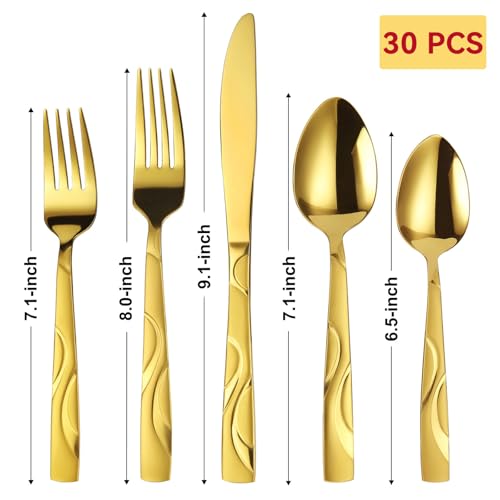 30-Piece Gold Silverware Set for 6 - color: Gold, size: 30-Piece