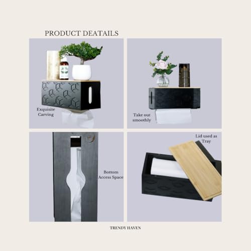 Bamboo Paper Towel Dispenser/Holder with Lid for Home and Commercial, Wall Mount or Countertop for Multifold, C Fold, Z fold, Trifold Hand Towels (Black) (Black) - color: Black