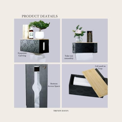 Bamboo Paper Towel Dispenser/Holder with Lid for Home and Commercial, Wall Mount or Countertop for Multifold, C Fold, Z fold, Trifold Hand Towels (Black) (Black) - color: Black