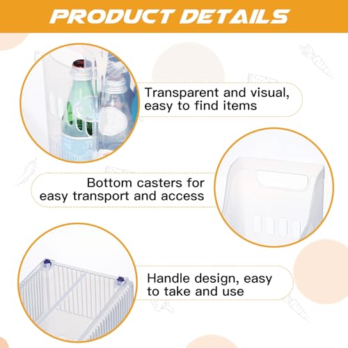 Beeveer 4pcs Plastic Freezer Organizer Bin with Wheel, 10 x 13.3 x 5.5 Inch - size: 10 x 13.3 x 5.5 Inch