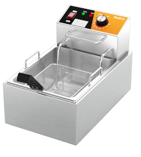 Electric Deep Fryer 10L/10.5QT Stainless Steel Single Tank Commercial Fryer with Basket, 1700W 110V Countertop Deep Fryer for Home Kitchen and Restaurant Use with Oil Thermometer & Temperature Control - size: R-81S