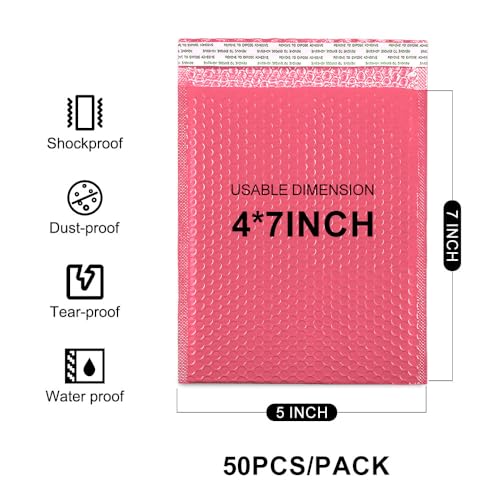 Koja Extra Thick Padded Bubble Mailers, 4x8 in, 100-Pack, Pink - color: Pink, size: 4 x 8" 100-Pack