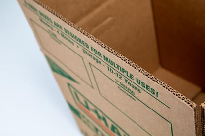 11-Piece U-Haul Small Heavy-Duty Double Wall Moving & Shipping Boxes - Pack of 10 Boxes with Handles - 16-3/8” x 12-5/8” x 12-5/8” (L x W x H) - 1 Bonus Roll of Packing Tape