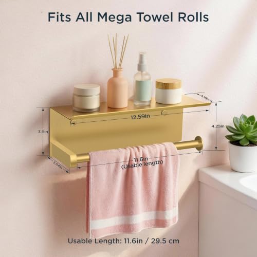FORIOUS Wall Mount Paper Towel Holder with Shelf for Kitchen, Brushed Gold - color: Brushed Gold