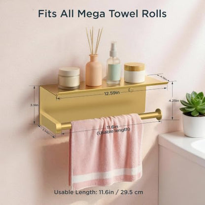 FORIOUS Wall Mount Paper Towel Holder with Shelf for Kitchen, Brushed Gold - color: Brushed Gold