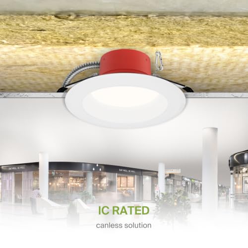 ASD 4 Pack LED Round Fire Rated Commercial Downlight 6 Inch, 10/12/14/16/18W 120-277V 0-10V Dimmable Canless Recessed Lights, 120Lm/W 2111Lm 2700/3000/3500/4000/5000K, White ETL ES T24 - size: 6 Inch