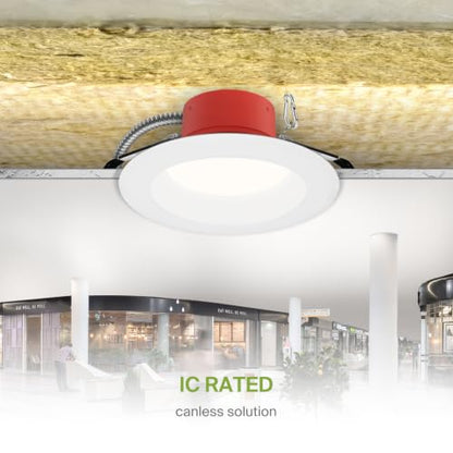 ASD 4 Pack LED Round Fire Rated Commercial Downlight 6 Inch, 10/12/14/16/18W 120-277V 0-10V Dimmable Canless Recessed Lights, 120Lm/W 2111Lm 2700/3000/3500/4000/5000K, White ETL ES T24 - size: 6 Inch