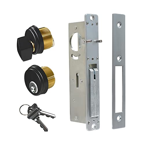 Commercial Mortise Door Lock with Thumbturn, 1-1/8" Backset Storefront Door Deadbolt Lock, Solid Brass Cylinder, Direct Replacement for Aluminum Narrow Stile Doors (Black) - color: Black, size: 1-1/8"Swing Deadbolt,Single Cylinder