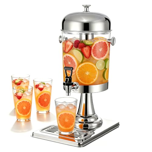 2.2 Gallon Iced Beverage Dispenser, Stainless Steel Water Jar with Stand - size: 2.2 Gallon
