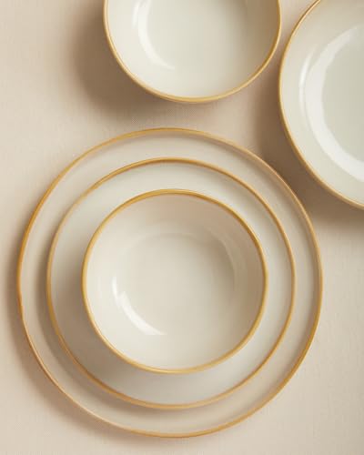 Pokini Stoneware Dinnerware Sets for 4, 16Pcs Ceramic Plates and Bowls Sets - color: Yellow White, size: Set (16pcs)