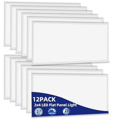12 Pack 2X4 LED Flat Panel Light,7800 lm, 5000K Daylight White - size: 12pack
